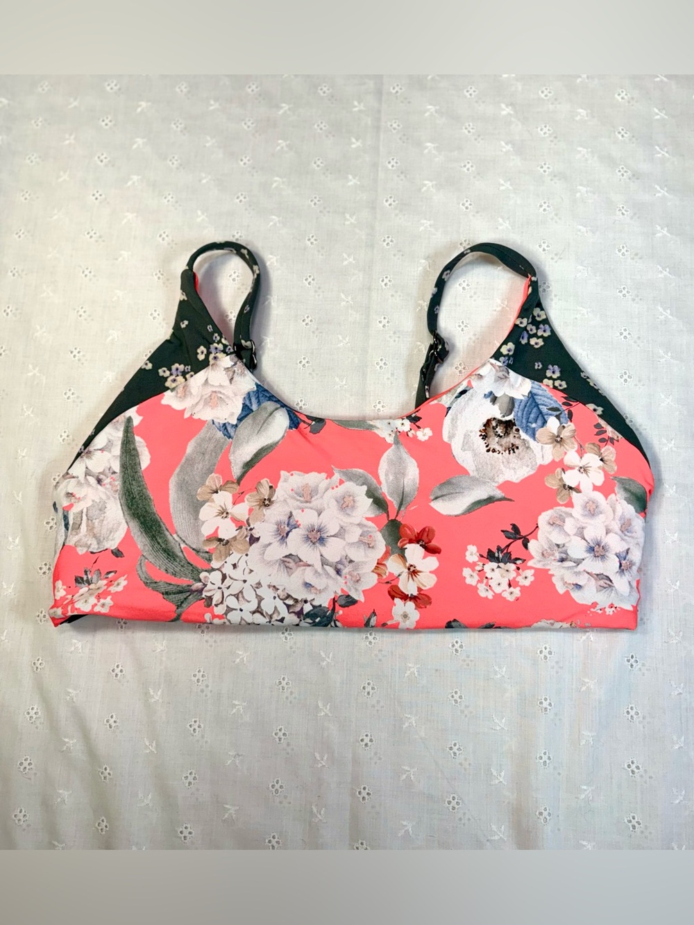 Floral Coral & Grey Bikini Top